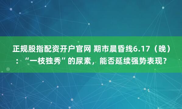 正规股指配资开户官网 期市晨昏线6.17（晚）：“一枝独秀”的尿素，能否延续强势表现？